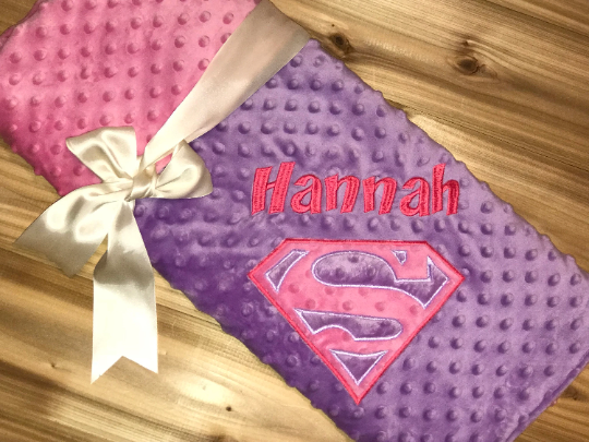 Personalized Supergirl Minky Blanket -  Purple and Pink Minky