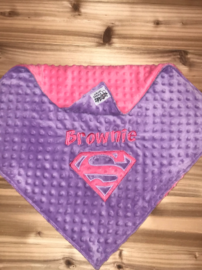 Personalized Supergirl Minky Blanket -  Purple and Pink Minky