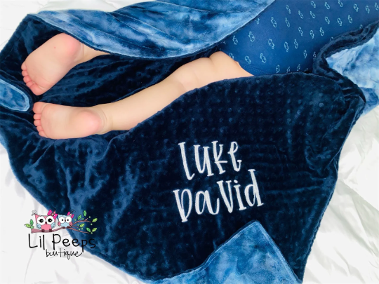 Personalized Blanket - Navy and Tie dye Minky Baby Blanket