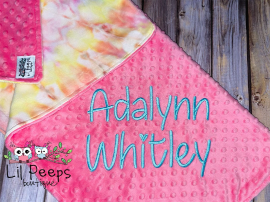 Personalized Blanket - Pink and Tie dye Minky Baby Blanket