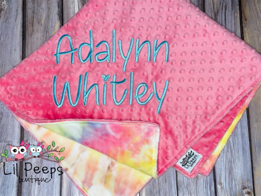 Personalized Blanket - Pink and Tie dye Minky Baby Blanket