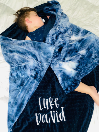 Personalized Blanket - Navy and Tie dye Minky Baby Blanket