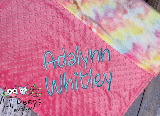 Personalized Blanket - Pink and Tie dye Minky Baby Blanket