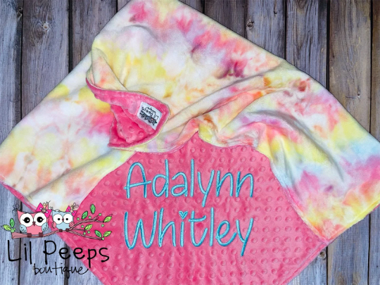 Personalized Blanket - Pink and Tie dye Minky Baby Blanket