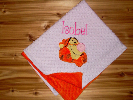 Personalized Tigger Minky Baby Blanket - White and Orange Minky - Custom Monogram